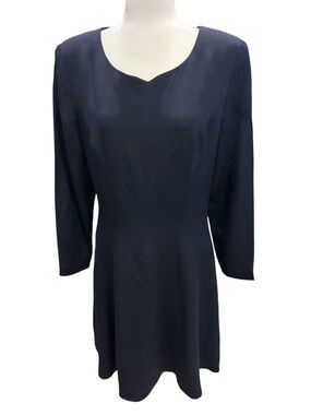Silk August Silk Navy Long Sleeve Scoop-Neck Dress Professional Career